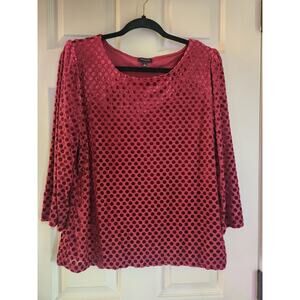 Talbots Burgundy Dot Burnout Button Top 3/4 Sleeve Size Large